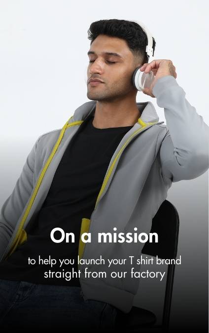 Casual black t-shirt and gray zip-up jacket symbolizing brand support from factory to launch.
